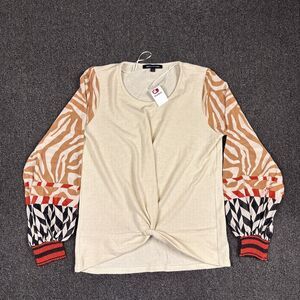 NEW Jealous Tomato Women's Top Multi Color Twist Front Bell Sleeves Size Small